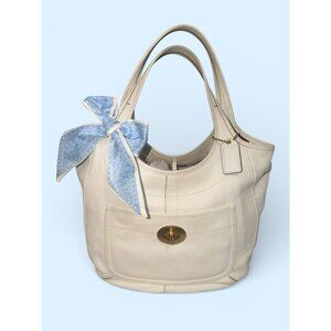 VTG Coach Legacy Ergo XL Tote 10744 White Leather Brass Turnlock Bag 65th Anniv